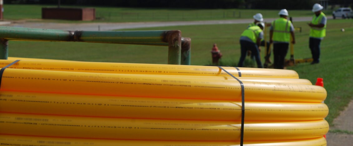 Close up of two inch plastic pipeline